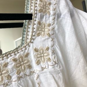 J. Crew white square neck top with gold embroidery